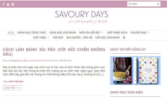 Trang web học nấu ăn Savoury Days