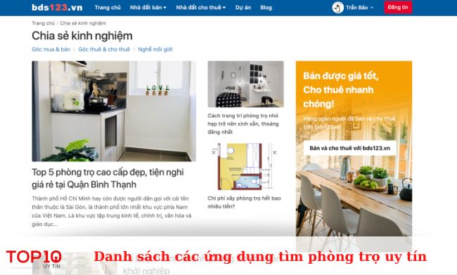 Website tìm kiếm nhà trọ Bds123.vn