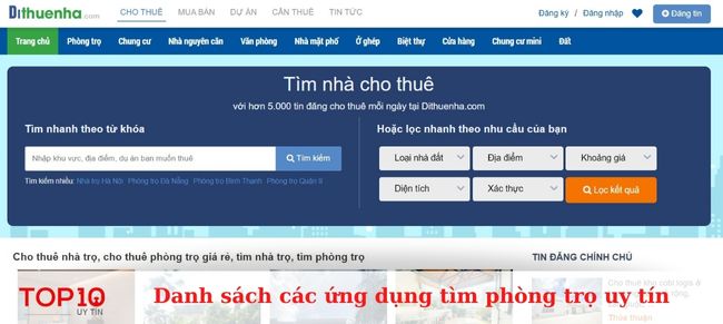 Ứng dụng tìm nhà trọ Dithuenha.com