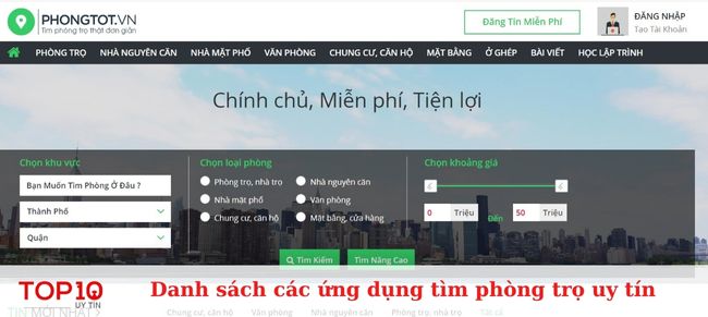 App tìm phòng trọ Phongtot.vn